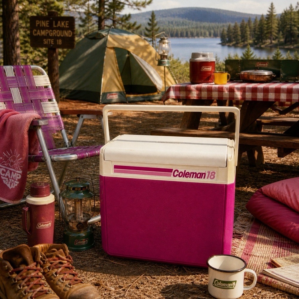 Vintage 1988 Coleman 18 Flip Lid Pink Cooler Model 5210 Retro Cup Holder USA